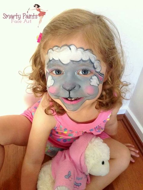 Lamb face paint Farm Face Painting Ideas, Face Painting Farm Animals Easy, Farm Animals Face Painting, Farm Face Painting, Lamb Face Paint, Face Painting Farm Animals, Farm Face Paint, Farm Animal Face Paint, Sheep Face Paint