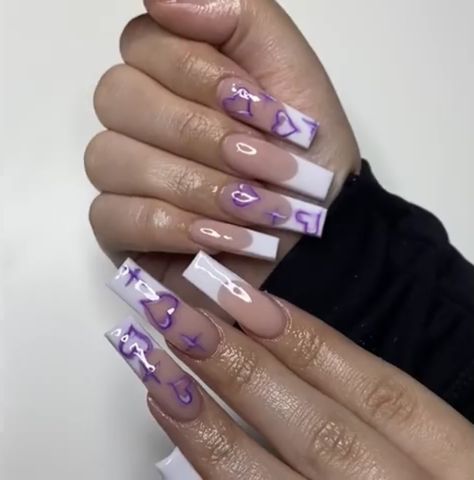 Acrylic Nail Designs Coffin, Purple Acrylic Nails, Cow Nails, Punk Nails, Long Acrylic Nail Designs, Purple Nail Designs, Nail Designs Valentines, Colored Acrylic Nails, White Acrylic Nails