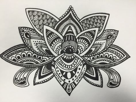 My first lotus flower zentangle. Zentangle Art Ideas, Flower Zentangle, Lotus Flower Drawing, Drawing Zentangle, Mandala Art Therapy, Amazing Art Painting, Zentangle Art, Art Therapy, Mandala Art