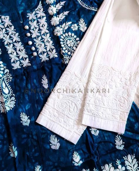 Chikenkari Dress, Chikankari Kurti, White Pant, Lucknowi Chikankari, Kurta Pant Set, Simple Kurta Designs, Trendy Shirt Designs, Simple Kurti Designs, Beautiful Casual Dresses