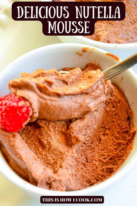 Nutella Mousse has just 4 ingredients. If you love nutella you will adore this 10 minute nutella mouse recipe even more. Creamy, rich and so easy to make, this nutella mousse recipe is a perfect company dessert.#NutellaMousse #NutellaMousseDessert Nutella Mouse, Nutella Mousse Recipe, Mouse Recipes, Moose Recipes, Nutella Mousse, How To Make Nutella, Homemade Ice Cream Sandwiches, Mocha Cookies, Nutella Desserts