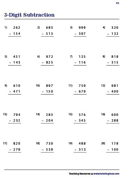 Subtracting Three Digit Numbers Three Digit Subtraction, Third Grade Math Activities, Third Grade Worksheets, Learning Websites For Kids, First Grade Curriculum, Math Fact Worksheets, Math Practice Worksheets, Three Digit Numbers, Math Quotes