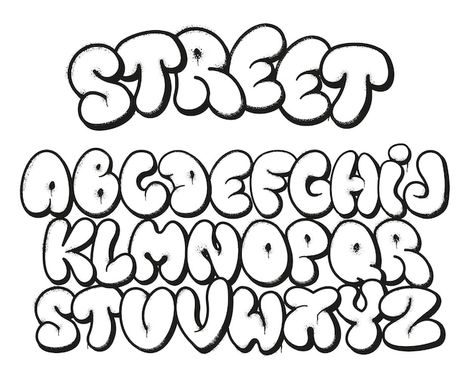 Fonte de grafite de bolha símbolos de al... | Premium Vector #Freepik #vector #letra-grafite #fonte-grafite #rap #alfabeto-grafite Bubble Graffiti, Graffiti Font, Street Art, Alphabet, Graffiti, Illustrations, Black And White, White, Black