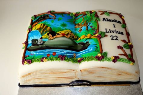 Jungle Book cake Jungle Book Cake, Jungle Book Birthday, Cookie Deserts, Book Cakes, Book Cake, Animal Cakes, Baby Birthday Cakes, Happy 2nd Birthday, Novelty Cakes