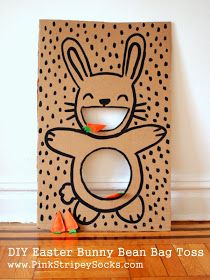 DIY Easter Bunny Bean Bag Toss game with carrot bean bags Fun Easter Games, Diy – Velikonoce, Easter Games For Kids, Easter Party Games, Bunny Birthday Party, Easter Activities For Kids, Easter Hunt, Easter Games, Bunny Party