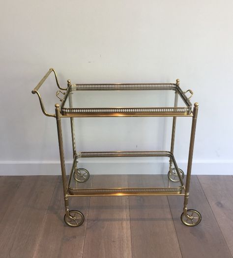 Attributed To Maison Jansen. Neoclassical Brass Trolley. French. Circa 1940 Drinks Trolley, Maison Jansen, Cool Vintage, Neoclassical, Bottle Holders, Antique Items, Vintage Antiques, Sustainability, Mid-century Modern