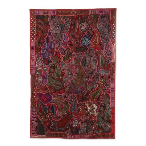 Bloomsbury Market Paisleys Patchwork Wall Hanging | Wayfair Culture Of Rajasthan, Red Tapestry, Crafts From Recycled Materials, Dark Blue Background, Christmas Storage, Floral Border, Patchwork Designs, Traditional Techniques, Bungalow Rose