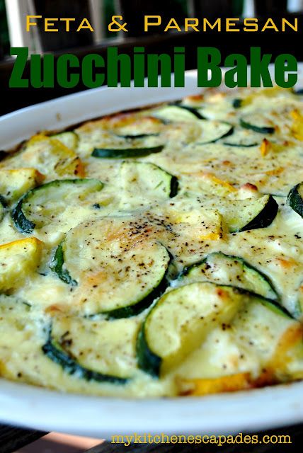 Feta & Parmesan zucchini Zucchini Bake, Bake Zucchini, Parmesan Zucchini, Slow Food, Zucchini Recipes, Side Recipes, Spaghetti Squash, Veggie Dishes, Yummy Sides