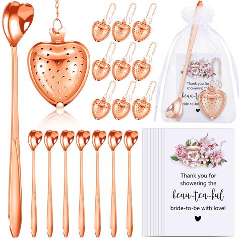 PRICES MAY VARY. Nice Combination for You: step into a world of elegance with our bridal shower tea party favors, each set contains 25 heart shaped tea spoons, 25 heart tea infusers with a glossy rose gold finish, 25 thank you cards and 25 organza bags, our designs are intrinsically romantic, well matching the style of a bridal shower or a wedding event Quality Material Selection: sturdy and Luxurious Material: crafted with reliable materials, our heart shaped spoon and heart shaped tea infuser Bridal Shower Tea Favors, Wedding Shower Tea Party Ideas, Tea Bridal Party, Party Favors For Bridal Shower Guests, Tea Party Gifts Favors, Tea Party Wedding Shower Ideas, Tea Party Favors For Women, Tea Party Favor Ideas, Bridal Tea Party Decorations