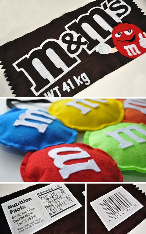 M&m Costume, Felt Costume, Ladder Diy, Food Pillows, Costume Bags, Costumes Kids, Blanket Ladder, Felt Food, Cute Pillows