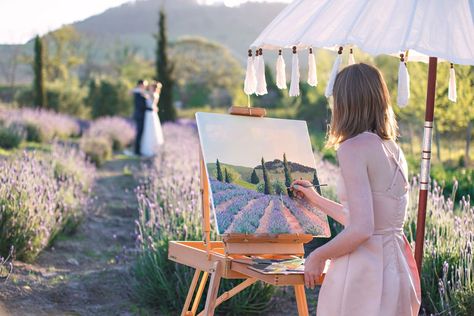 Lavender Fields Wedding Inspiration Live Painter At Wedding, Love Wedding Painting, Painter At Wedding, Wedding Painter Live, Wedding Artist Painting, Wedding Live Painter, Live Artist At Wedding, Live Painter Wedding, Painting At Wedding