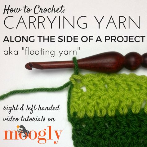 Learn how Carrying Yarn Along the Side of a Project means less ends to weave in later! Tutorial on Mooglyblog.com! Afghan Stitch, Crochet Hack, Saddle Stitch, Stitch Ideas, Quick Crochet, Crochet Instructions, Crochet Stitches Patterns, Tunisian Crochet, Crochet Patterns For Beginners