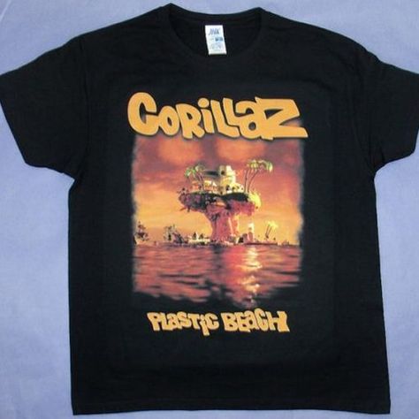 gorillaz plastic beach t shirt FR05 Gorillaz Shirt, Gorillaz Plastic Beach, Awesome Shirt Designs, Plastic Beach, Beach T Shirt, Beach T Shirts, Drawing Clothes, Band Shirts, Gorillaz