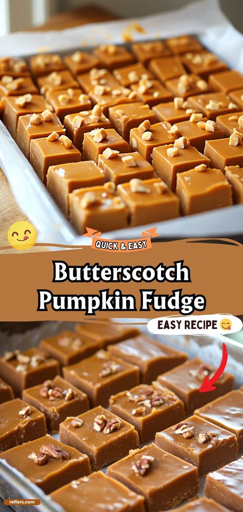 Combine the sweet taste of butterscotch with the seasonal flavor of pumpkin in this Butterscotch Pumpkin Fudge. This rich, creamy fudge is a unique treat that offers a delightful twist on traditional fudge recipes. #PumpkinFudge #ButterscotchTreat #SweetIndulgence Fall Fudge Recipes Easy, Fudge Flavors Unique, Easy Pumpkin Fudge, Fall Fudge, Butterscotch Pumpkin, Holiday Dessert Table, Creamy Fudge, Pumpkin Fudge, Fudge Flavors