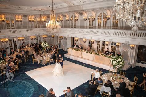 First dance in the Grand Ballroom at The Blackstone Church Wedding Dress, Wedding Chicago, Storybook Wedding, Grand Ballroom, Chicago Hotels, Custom Bar, Wedding White, Floral Arch, Wedding Dress Couture