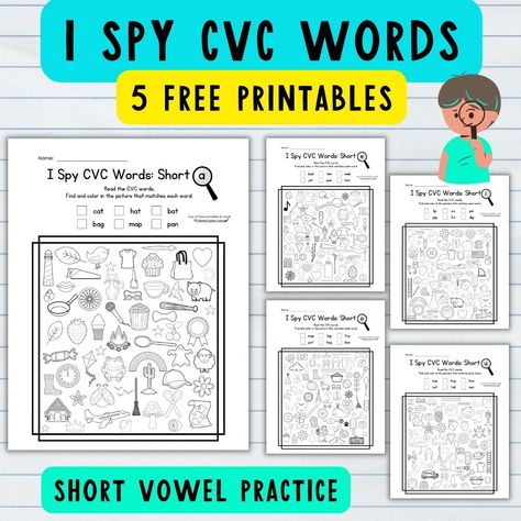 I Spy Cvc Words Free, Short I Activities, Cvc Word List, Soft G Words, Vowels Kindergarten, Short I Worksheets, Reading Coach, Vowel Practice, Tutoring Ideas