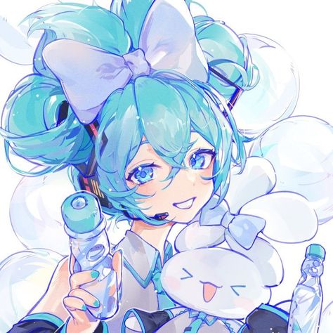 Miku Cinnamoroll Fanart, Miku Long Widget, Cinnamoroll Human Fanart, Miku Hatsune Chibi, Miku Hatsune Vocaloid, 3d Figures, Vocaloid Characters, Miku Hatsune, Cute Art Styles