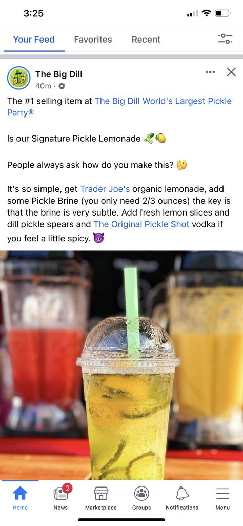 Pickle Drinks Non Alcoholic, Pickle Lemonade Recipe, Dill Pickle Drinks, Pickle Mixed Drinks, Pickle Lemonade, Pickle Tequila Slushy, Pickle Drinks, Pickle Ideas, Tito’s Lemonade