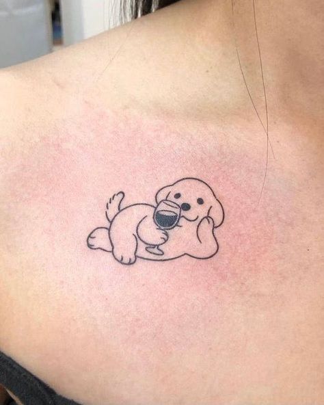 Linework Dog Tattoo, Small Linework Tattoo, Wine Tattoo, Puppy Tattoo, Cute Little Tattoos, Парные Тату, Cute Tiny Tattoos, Unique Tattoo Designs, Cute Tattoos For Women