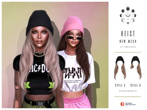 HEIST HAIR | Nightcrawler on Patreon Sims Love, Mod Hair, Cc Mods, Sims 4 Expansions, Sims 4 Dresses, Sims 4 Cc Packs, Sims Hair, Sims 4 Mods Clothes, Sims 4 Cas