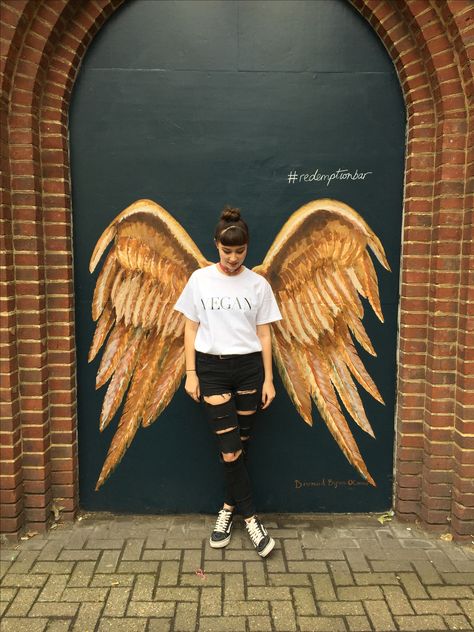 grace, hattaspublicmurals, Wings Wings Mural, Angel Wings Wall Art, Angel Wings Art, Background Editing, Angel Wings Wall, Wings Drawing, Sidewalk Art, Editing Photo, Amazing Street Art