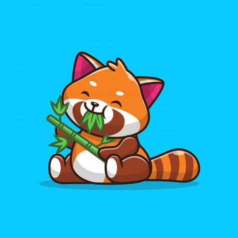 Cute red panda eating bamboo leaves   ic... | Premium Vector #Freepik #vector Kawaii Creatures, Raccoon Pfp, Red Panda Eating, Panda Eating Bamboo, Minimal Icon, Panda Logo, Geek Guy, Panda Eating, Cute Dog Cartoon