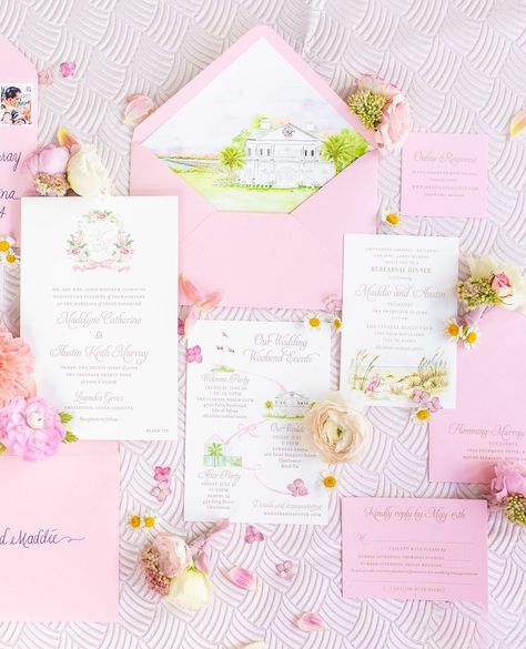 Say it with us: PINK!! 💞 . . . #weddingstationery #customstationery #charlestonstationery #chs #studiordesign #charlestonwedding #charlestonbride #lowcountrywedding #invitationsuite #customweddingpaper #weddingpaper #stationery #weddinginvitations  #invitations #graphicdesigners #southernwedding #weddingideas #southerncharm #dreamwedding #brides #personalizedstationery #envelopeliner #lowndesgrovewedding #pinkwedding Preppy Wedding Invitations, Lowndes Grove Wedding, Charleston Bride, Lowcountry Wedding, Wedding Suite, Invitation Ideas, Colorful Wedding, Custom Stationery, Welcome To The Party