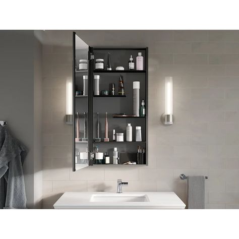 Kohler Maxstow™ Surface Mount Frameless Medicine Cabinet with 4 Fixed Shelves & Reviews - Wayfair Canada Bathroom Medicine Cabinet Mirror, Tall And Short, Surface Mount Medicine Cabinet, Recessed Medicine Cabinet, Kitchen Glass, Deep Shelves, Medicine Cabinet Mirror, Rectangle Mirror, Anodized Aluminum