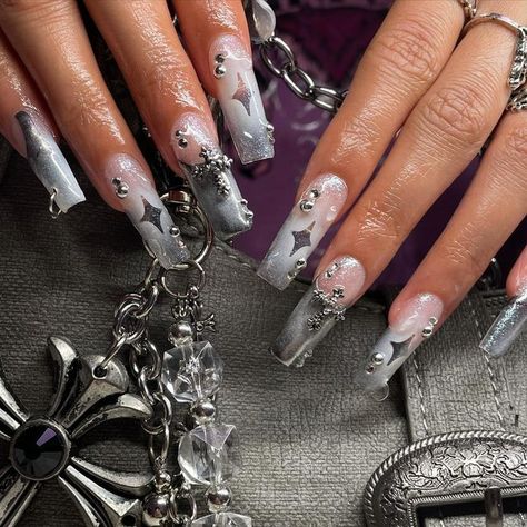 chelle da nail artist on Instagram: "frosted metal airbrush nails for @kathpao444 ⛓ Inspo: her purse from @thekript" Airbrush Acrylic Nails, Frosted Nails, Cross Nails, Airbrush Nails, Long Acrylic Nails Coffin, Long Acrylic, Acrylic Nails Coffin, Nails Coffin, Pretty Acrylic Nails