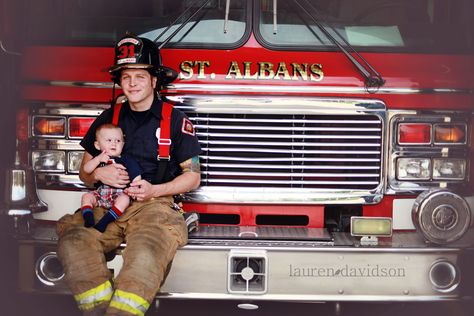 Father son baby photo idea. Fireman firefighter and baby. Firefighter Pictures, Dad And Son, Father Son, Fire Truck, Photo Idea, Baby Photo, Firefighter