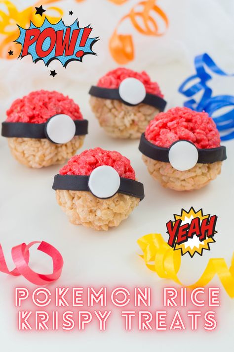 Cute Pokemon Party Food for your next party. The ease of Rice Krispies Treats with the fun of a pokeball. Easy, DIY party food that your Pokemon kid will love. A great idea for kids parties and treats. Pokemon Rice Crispy Treats, Pokemon Rice Krispie Treats, Pokemon Birthday Party Food, Pokemon Party Food, Pokemon Club, Pokemon Snacks, Pokemon Food, Pokemon Cupcakes, Diy Party Food