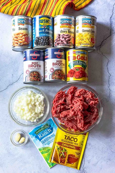 Original 7 Can Taco Soup with Ranch Dressing - Cooking On The Ranch Chili Recipe With Ranch Seasoning, Easy Taco Soup With Ranch Packet, 7 Can Taco Soup Pioneer Woman, Low Cal Taco Soup, Seven Can Soup Recipes, Taco Soup With Ranch Seasoning, Original Taco Soup Recipe, Taco Soup Recipe With Ranch Packet, Taco Soup With Ranch Packet