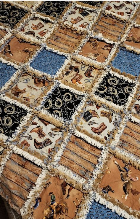 Western Rag Quilt, Christmas Rag Quilt Patterns, Western Shirt Memory Quilt, Queen Size Strip Rag Quilt Pattern, Denim And Flannel Rag Quilt Old Jeans, Twin Size Rag Quilt Pattern, Rag Quilt, Sewing