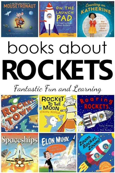 Books about Rockets. Fiction and nonfiction rocket books for toddlers and preschoolers #booklist #kidlit #spacetheme #STEM #preschool Space Books For Preschool, Space Books For Kids, Stem Preschool, Space Gifts, Books For Toddlers, Space Unit, Rockets For Kids, Space Camp, Space Books