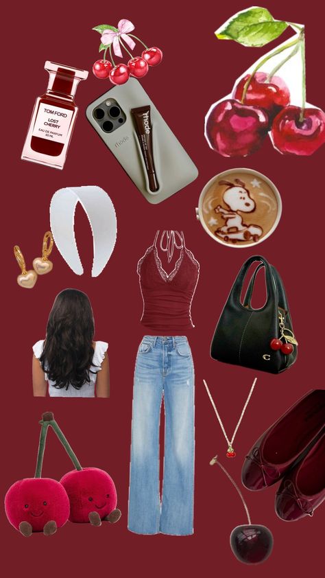 fruit series p.2 bc idk if the strawberry outfit counts that I made or not so anyway theme: cherry 🍒🌸#cherry #cherries #cherryaesthetic Cherry Fashion Aesthetic, Cherry Valance Outfit, Cherry Themed Outfit, Cherry Red Clothes, Cherry Girl Outfit, Cherry Outfit Aesthetic, Cherry Outfit Ideas, Strawberry Outfit, Cherry Girl