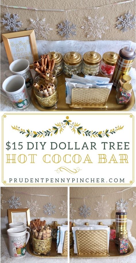 $15 DIY Dollar Tree Hot Chocolate Bar Dollar Tree Hot Cocoa Bar, Hot Chocolate Bar Christmas, Hot Chocolate Bar Party, Christmas Hot Chocolate Bar, Hot Chocolate Party, Boho Apartment, Hot Chocolate Spoons, Diy Hot Cocoa, Diy Hot Chocolate