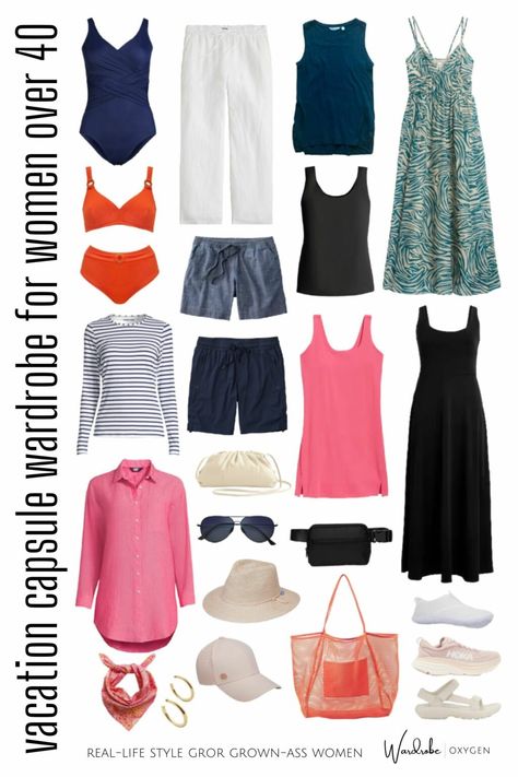 10 Piece Capsule Wardrobe, Beach Capsule Wardrobe, Beach Vacation Wardrobe, Vacation Capsule Wardrobe, Travel Capsule Wardrobe Summer, Wardrobe Oxygen, Beach Trip Outfits, Create Capsule Wardrobe, Vacation Capsule