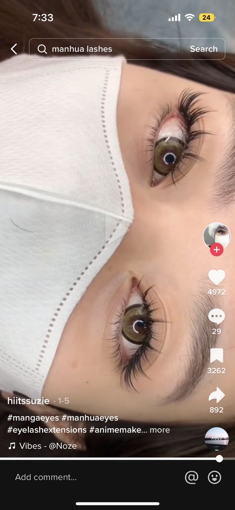 Hybrid Lash Extensions Wispy Fox Eye, Hybrid Anime Lash Extensions, Spikey Wet Lash Extensions, Mascara Eyelash Extensions, Baby Doll Lashes, Lashes For Downturned Eyes, Manga Eyelashes Extensions, Cute Lash Extensions, Almond Eye Lash Extensions