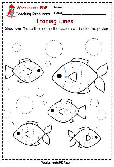 Rainbow Fish Activities, Lines Worksheet, Prewriting Worksheets, Fish Activities, Winter Activities Preschool, Tracing Lines, Dots Game, Preschool Tracing, Kids Worksheets Preschool