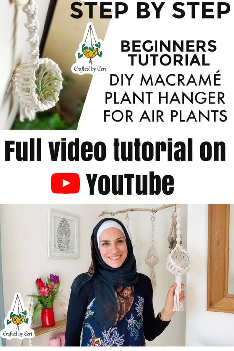 Macrame Air Plant Hanger Diy Tutorials, Air Plant Hanger Diy, Macrame Air Plant Hanger Diy, Macrame Air Plant Hanger, Plant Hanger Tutorial, Plant Hanger Pattern, Air Plant Hanger, Air Plants Decor, Unique Macrame