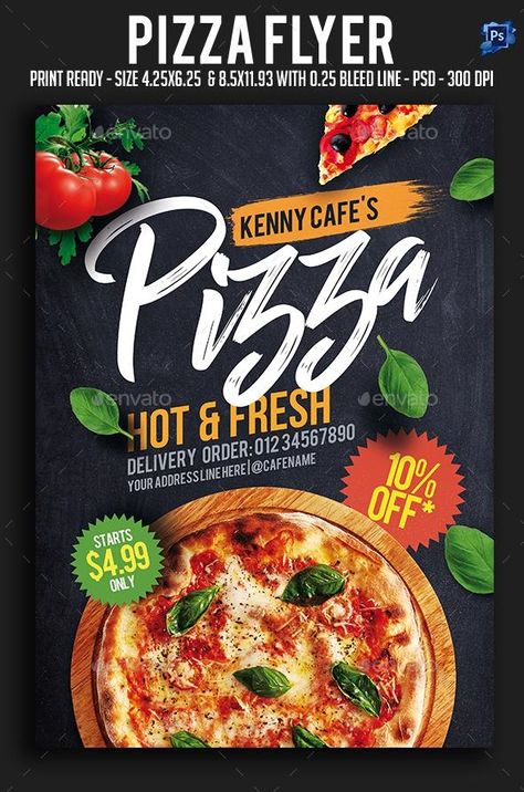 Pizza Flyer for $8 - Envato Market #presentation #GoogleSlides #template #presentations #BestDesignResources Pizza Menu Design, Pizza Flyer, Design Cibo, Menu Sans Gluten, Poster Promotion, Quotes Food, Pizza Poster, Pizza Italian, Pizza Branding