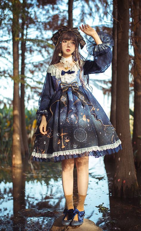 Angel's Heart -Mysterious Milky Way- Vintage Classic Lolita OP Dress Galaxy Outfit, Lolita Outfit, Space Dress, Galaxy Dress, Space Fashion, Galaxy Fashion, Op Dress, Lolita Outfits, Classic Lolita