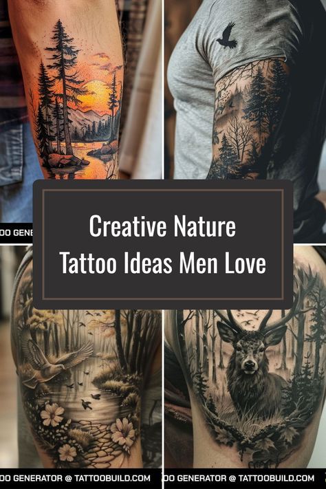 Discover stunning nature tattoo designs for men, including sunrise and forest themes. Find inspiration for your next ink with these stylish and bold ideas. Express your connection to nature in a unique way that showcases your personality and individuality. Elevate your style with these nature-inspired tattoos that capture the essence of the great outdoors. Beautiful Tree Tattoos, Forest Arm Tattoo For Men, Mountain Tattoo Sleeve For Men, Mountain Theme Tattoo Sleeve, Forearm Nature Tattoo Men, Men S Tattoo Sleeve, Camping Sleeve Tattoo, Us Marine Tattoo, Outdoor Sleeve Tattoo Men