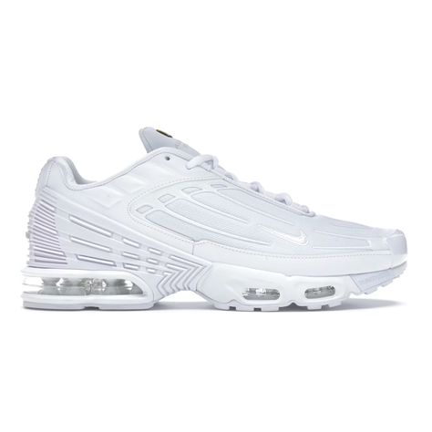 Nike TN Air Max Plus 3 Triple White  SA Sneakers Nike Tuned, Stylish Running Shoes, Red Trainers, Blue Trainers, Nike Tn, Air Max Plus, Nike Air Max Plus, Trainer Sneakers, University Blue