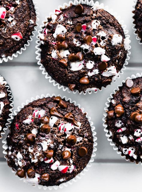 Peppermint Mocha Muffins, Peppermint Muffins, Dairy Free Holiday Recipes, Gluten Free Chocolate Muffins, Chocolate Muffins Recipe, Christmas Muffins, Gluten Free Holiday Recipes, Baking List, Chocolate Muffin Recipe