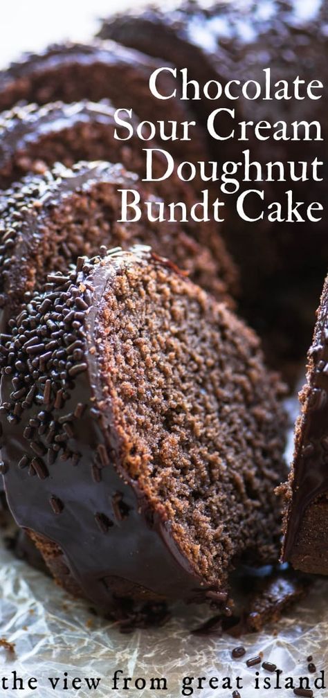 Chocolate Sour Cream Doughnut Bundt Cake Doughnut Bundt Cake, Cream Doughnut, Bundt Cake Recipe, Chocolate Bundt Cake, Doughnut Cake, Salty Cake, Bundt Cakes Recipes, Savoury Cake, Amazing Recipes