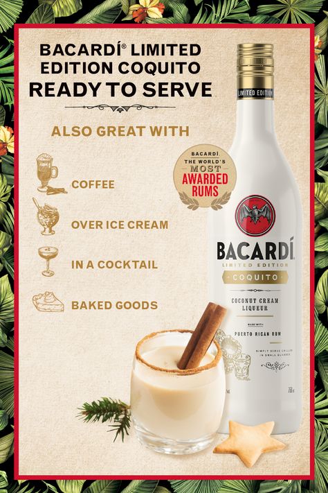 Click to buy now! Bacardi Coquito Recipe, Bacardi Coquito, Puerto Rican Rum, Coquito Recipe, Coconut Liqueur, Liqueurs Recipes, Cream Liqueur, Bacardi, Holiday Cocktails