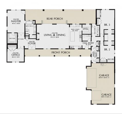 L Shaped House Plans, Pole Barn House Plans, Barn Style House Plans, Cabin House Plans, Home Design Floor Plans, Barndominium Floor Plans, Farmhouse Style House Plans, Farmhouse House, Farmhouse Plan