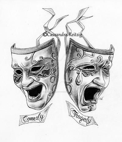 Comedy Tragedy Tattoo, Theater Mask Tattoo, Zwilling Tattoo, True Love Tattoo, Comedy Tragedy Masks, Tragedy Mask, Drama Masks, Clown Tattoo, Chicano Tattoos