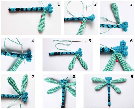 Crochet Dragonfly Pattern Free Amigurumi, Diy Crochet Keychain, Crochet Dragonfly Pattern, Blue Damselfly, Crochet Keychain Ideas, Dragonfly Keychain, Keychain Crochet Pattern, Crochet Bird Patterns, Crochet Deer